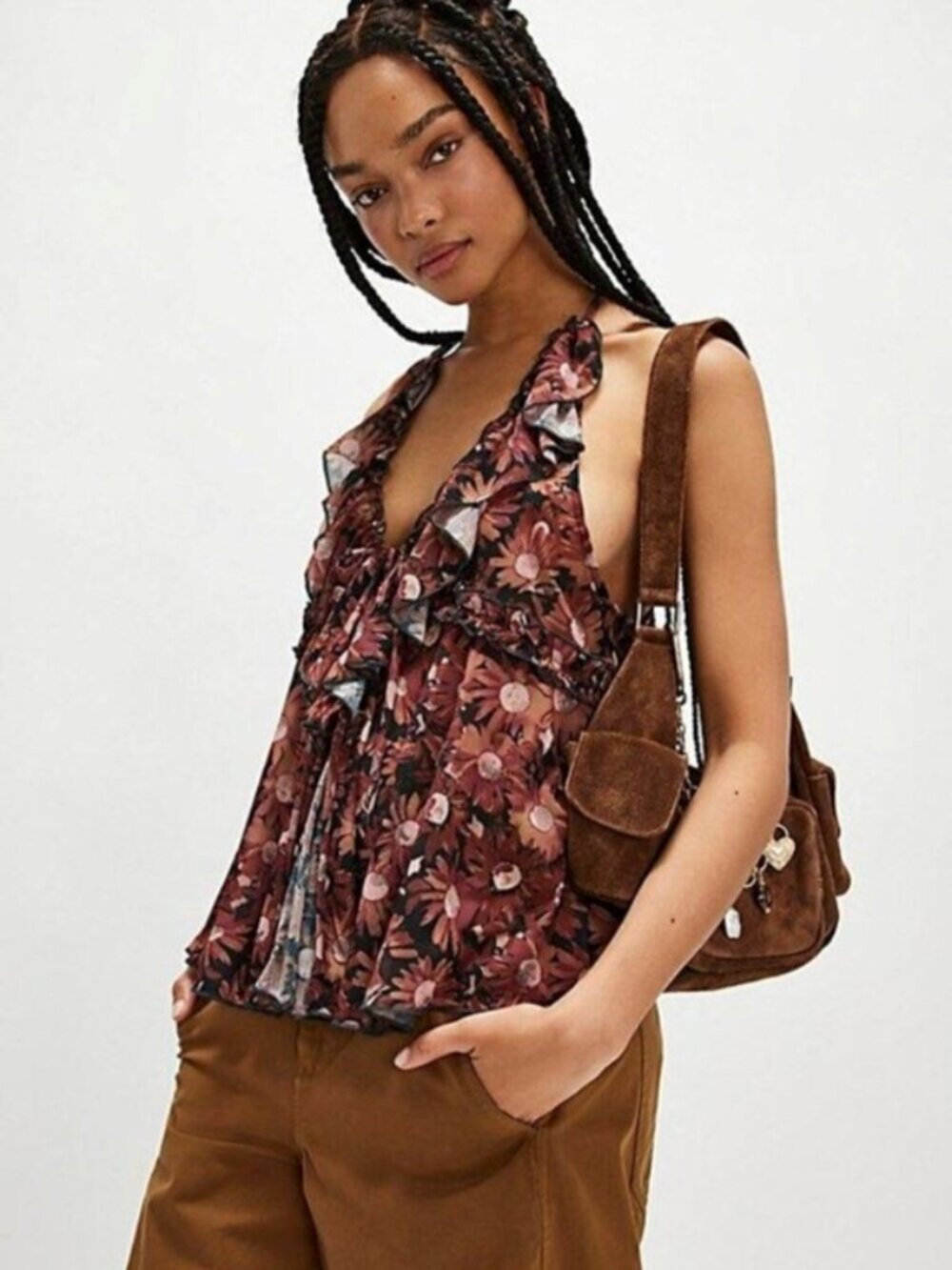 FREE PEOPLE Fearless Knit Tank in Brown Pink Size XS NWT